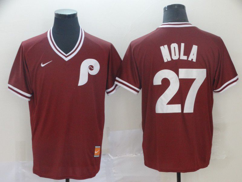 Men Philadelphia Phillies #27 Nola Red Game Throwback Nike 2022 MLB Jersey